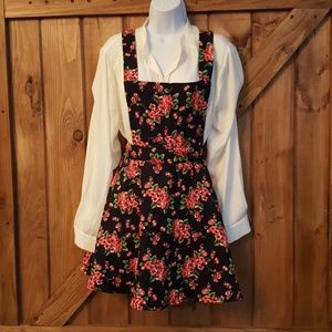 Blue Floral Overall Dress w/ Adjust. Straps, L